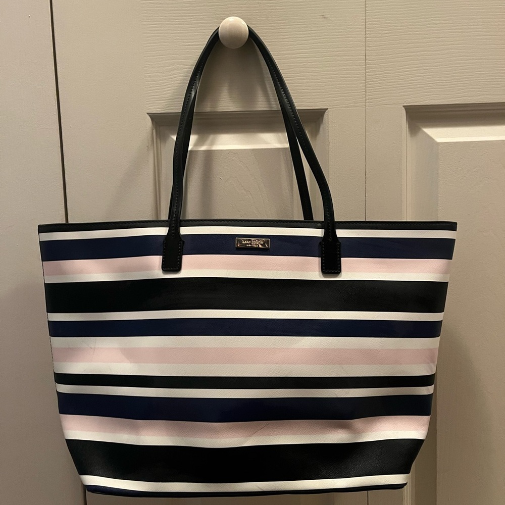 Stylish Striped Tote Bag - Black, Pink, White